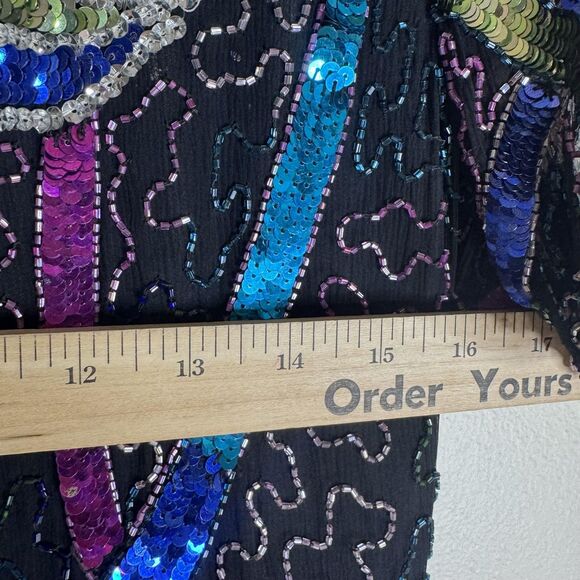Vintage Swee Lo Dress Womens Small Black Sequin Beaded Cocktail Short Sleeve 90s - Picture 6 of 13